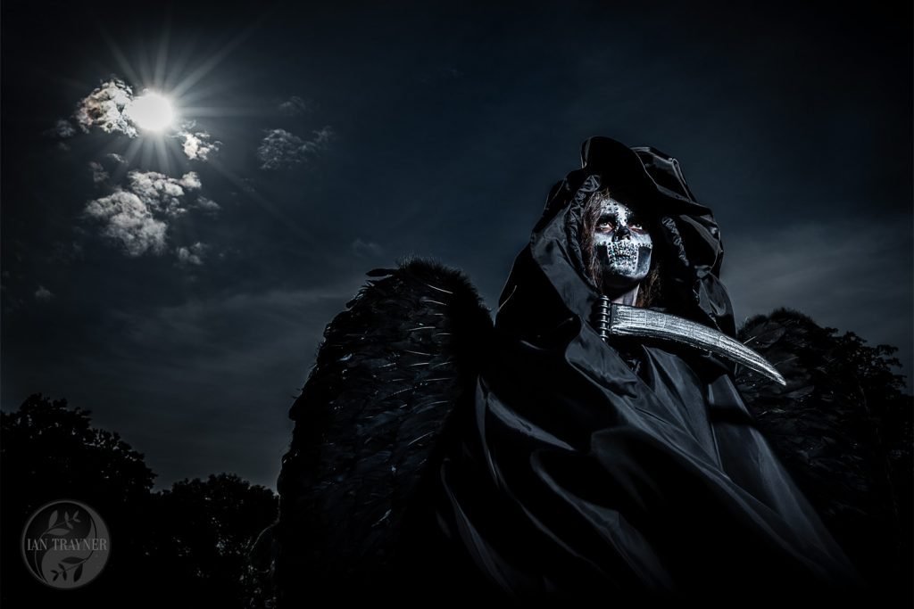 Fantasy and cosplay photography. Charlie Matthews as "Death walks under the moon". Photo by Ian Trayner