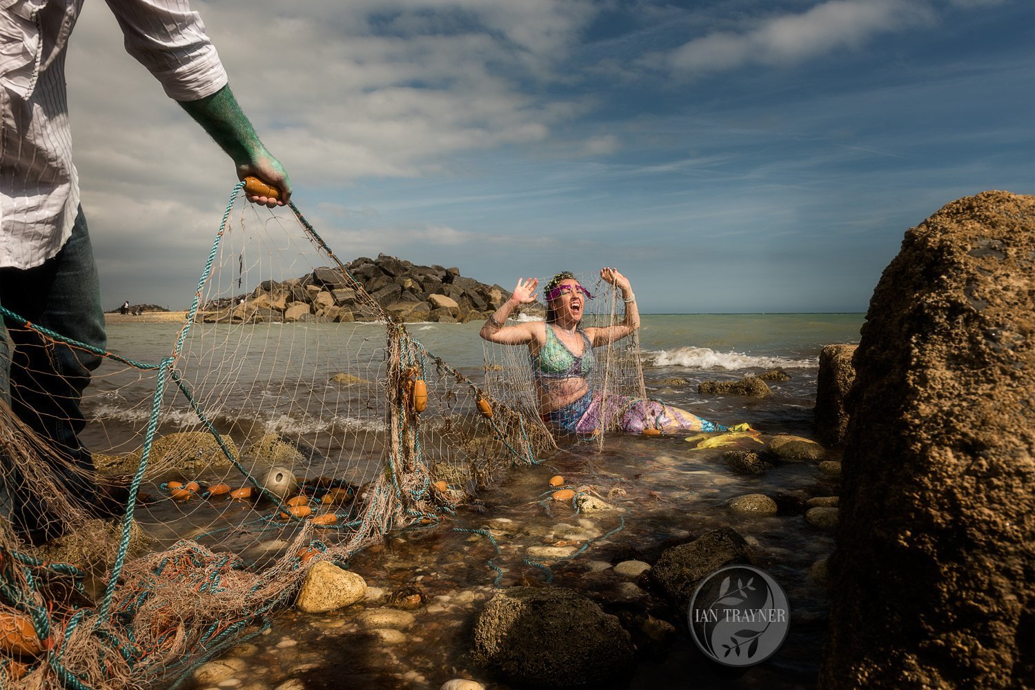 "Fisherman catches mermaid in his net" fantasy photo shoot with Ian Trayner